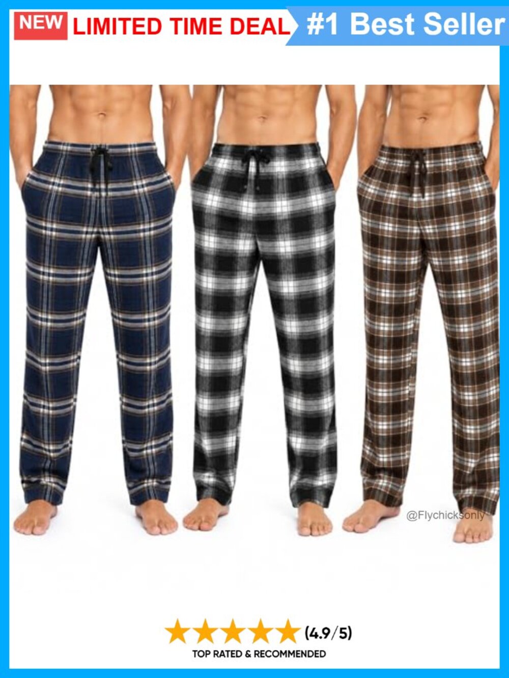 Men's Cotton Blend Flannel Pajama Pants Plaid Lounge Sleep Bottoms 3 Pack
